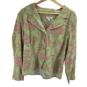 NWT Christopher & Banks linen Pink Floral Patterned blazer Jacket large NEW